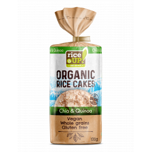 bio KENYÉR HELYETTESÍTŐK Rice Up BIO gluténmentes puffasztott barnarizs szelet – chia maggal és quinoával 120 gr