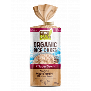 bio KENYÉR HELYETTESÍTŐK Rice Up BIO gluténmentes puffasztott barnarizs szelet – 7 szupermagvas 120 gr