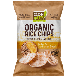 gluténmentes CHIPSEK Rice Up BIO gluténmentes barnarizs chips kölessel és napraforgóval 25 gr