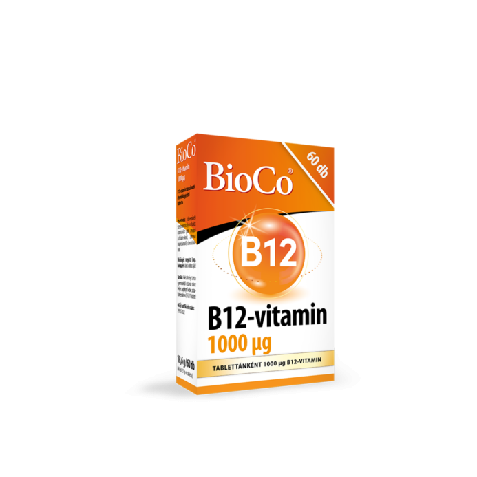 vegán TÁPLÁLÉKKIEGÉSZÍTŐK - VITAMINOK REJTETT – BioCo B12-vitamin 1000 mcg tabletta 60 db