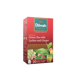 cukormentes TEÁK DILMAH Green Tea with Lychee & Ginger – zöldtea gyömbérrel és lycheevel – 30 gr